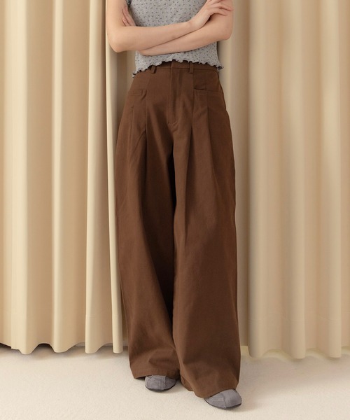 REMOON(リムーン)の「ツイル2タックワイドパンツ(その他パンツ・レディース・ベージュ/ブラウン/マルチ・SMALL/MEDIUM)」の1枚目の写真