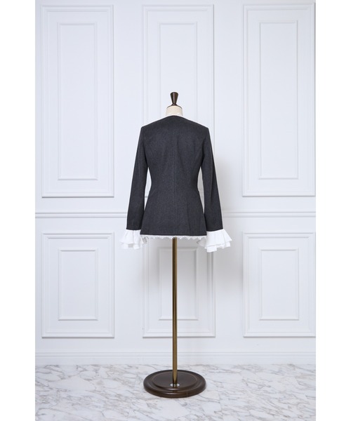 Lace Trim Ruffle Sleeve Jacket（ノーカラージャケット）｜MISTREASS