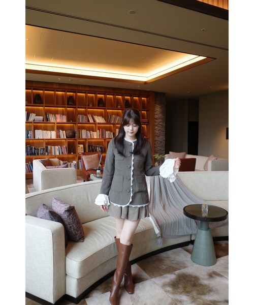 Lace Trim Ruffle Sleeve Jacket（ノーカラージャケット）｜MISTREASS