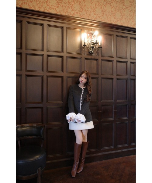 Lace Trim Ruffle Sleeve Jacket（ノーカラージャケット）｜MISTREASS