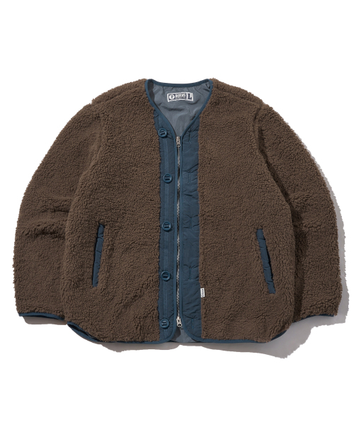 ノーカラーフリースジャケットブラウン