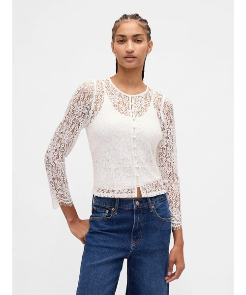 GAP(ギャップ)の「レース フロントボタン トップス(シャツ/ブラウス・レディース・ホワイト・M/S/XS/XXS/L)」の2枚目の写真