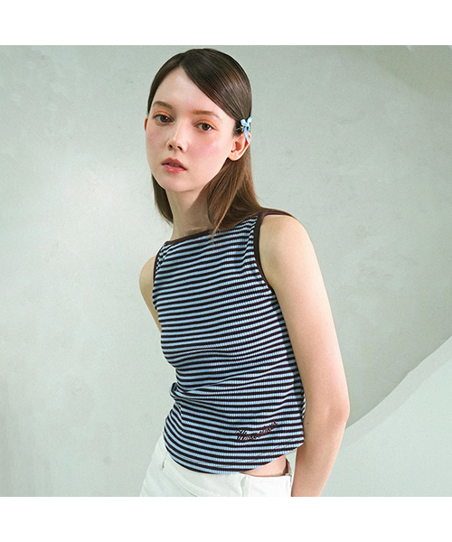 Vivacious(ビバシャス)の「Sus Boatneck Stripe Sleeveless BROWN(Tシャツ/カットソー・レディース・ブラウン・SMALL/MEDIUM)」の1枚目の写真