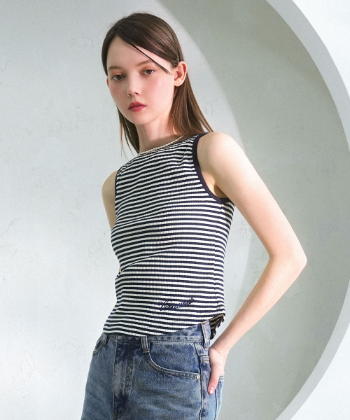 Vivacious(ビバシャス)の「Sus Boatneck Stripe Sleeveless BROWN(Tシャツ/カットソー・レディース・ブラウン・SMALL/MEDIUM)」の3枚目の写真