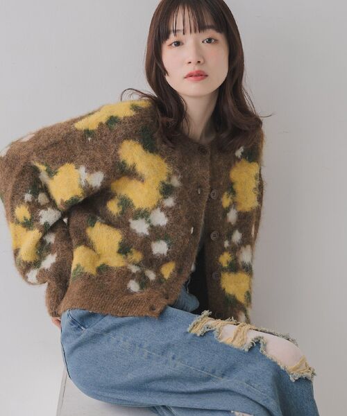 RETRO GIRL（レトロガール）の「花柄起毛NTカーデ（カーディガン/ボレロ・レディース・ブラウン/ライトグレー/ナチュラル・FREE）」の2枚目の写真