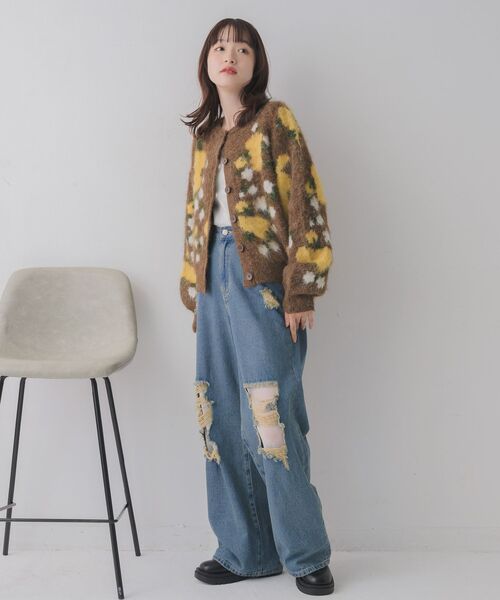 RETRO GIRL（レトロガール）の「花柄起毛NTカーデ（カーディガン/ボレロ・レディース・ブラウン/ライトグレー/ナチュラル・FREE）」の8枚目の写真