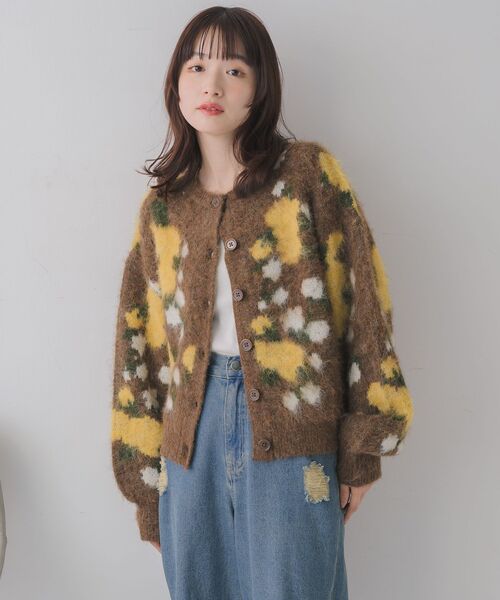 RETRO GIRL（レトロガール）の「花柄起毛NTカーデ（カーディガン/ボレロ・レディース・ブラウン/ライトグレー/ナチュラル・FREE）」の9枚目の写真