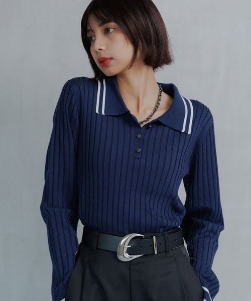 PAGEBOY（ページボーイ）の「ハイショクラインポロニット（ニット/セーター・レディース・オフホワイト/ブラック/ネイビー・FREE）」の3枚目の写真