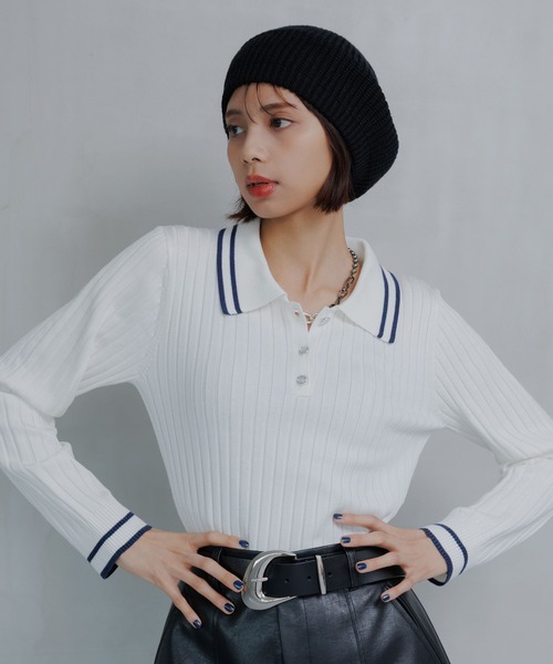 PAGEBOY（ページボーイ）の「ハイショクラインポロニット（ニット/セーター・レディース・オフホワイト/ブラック/ネイビー・FREE）」の7枚目の写真