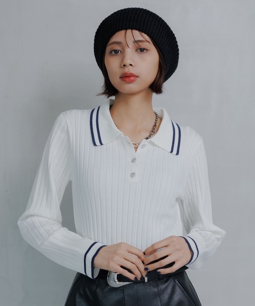 PAGEBOY（ページボーイ）の「ハイショクラインポロニット（ニット/セーター・レディース・オフホワイト/ブラック/ネイビー・FREE）」の8枚目の写真