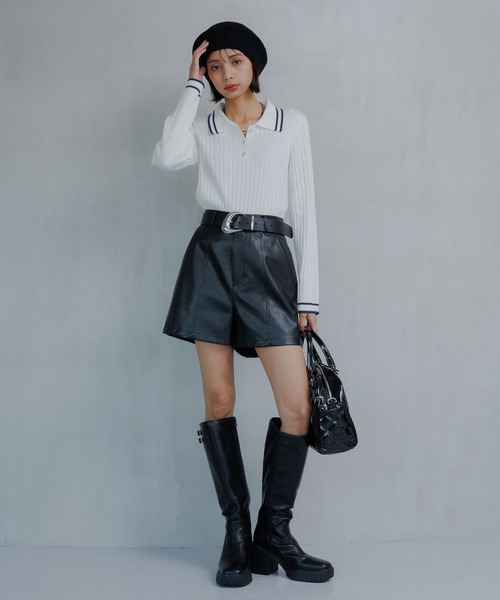 PAGEBOY（ページボーイ）の「ハイショクラインポロニット（ニット/セーター・レディース・オフホワイト/ブラック/ネイビー・FREE）」の4枚目の写真