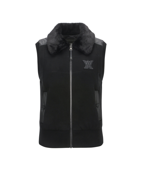 W FAKE FUR COLLAR HYBRID DOWN VT_BK
