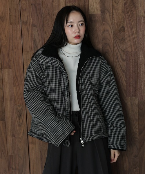 HUNTING WORLD ブラックチェック ダウンジャケット 2WAYボアチェックダウンジャケット（ダウンジャケット/コート）｜J by