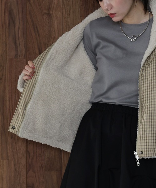 Stone 2wayジャケット　チェック 2WAYボアチェックダウンジャケット（ダウンジャケット/コート）｜J by