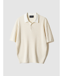 POKER FACE（ポーカーフェイス）の「CABLE RUGBY HALF SLEEVE KNIT IVORY（ポロシャツ）」