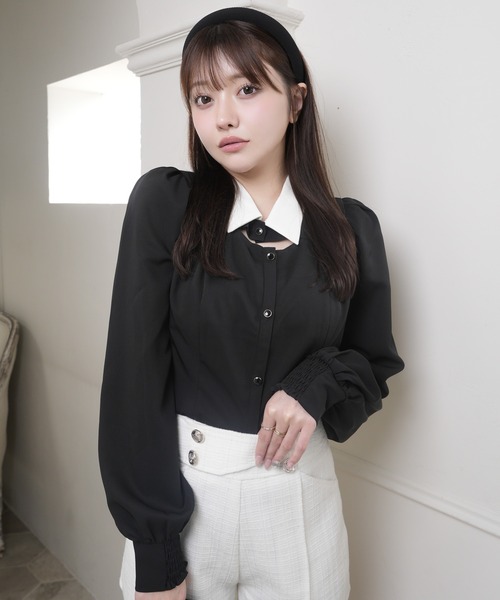 LIPSERVICE（リップサービス）の「デコルテオープンロングスリーブブラウス（シャツ/ブラウス・レディース・ブラック/ホワイト/その他1・FREE/000）」の2枚目の写真