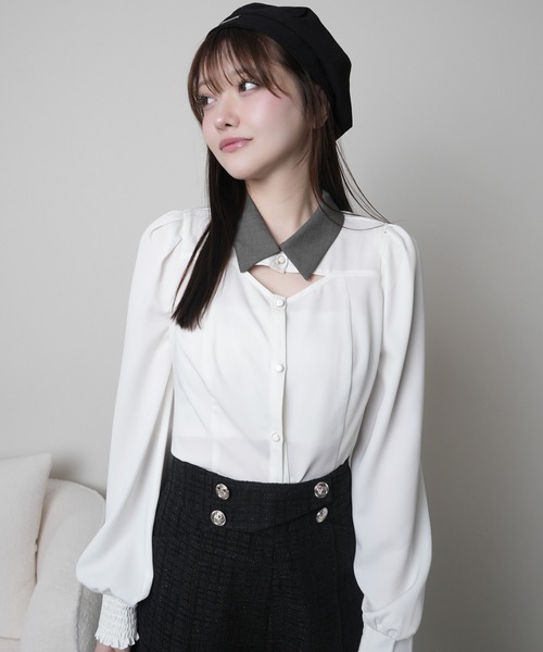 LIPSERVICE（リップサービス）の「デコルテオープンロングスリーブブラウス（シャツ/ブラウス・レディース・ブラック/ホワイト/その他1・FREE/000）」の4枚目の写真