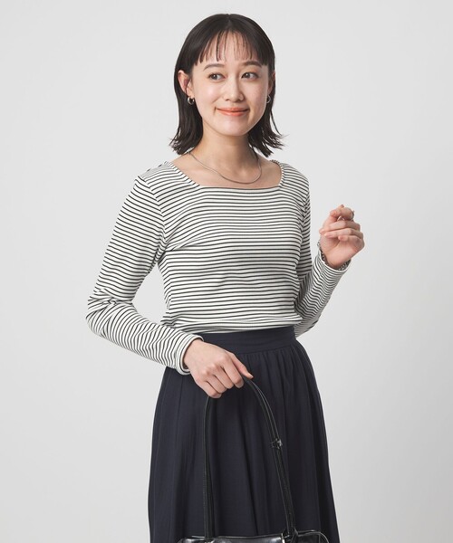 green label relaxing（グリーンレーベルリラクシング）の「ブライトリブ スクエアネック ロングスリーブ カットソー（Tシャツ/カットソー・レディース・オフホワイト/その他1/ライム/ブラック/ベージュ・FREE）」の5枚目の写真