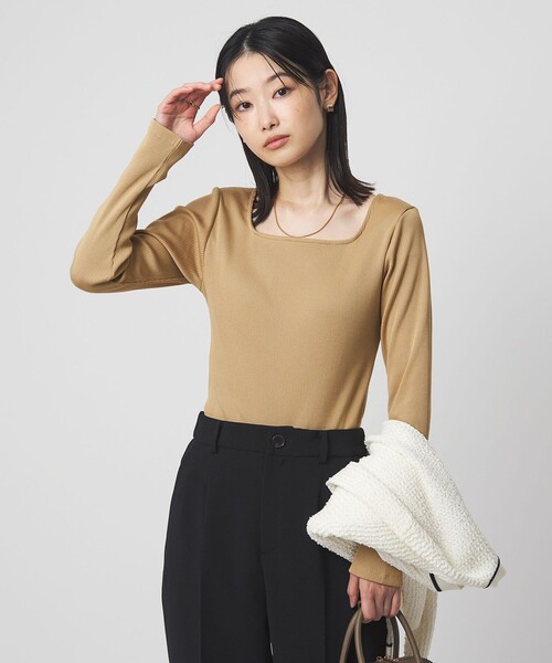 green label relaxing（グリーンレーベルリラクシング）の「ブライトリブ スクエアネック ロングスリーブ カットソー（Tシャツ/カットソー・レディース・オフホワイト/その他1/ライム/ブラック/ベージュ・FREE）」の4枚目の写真