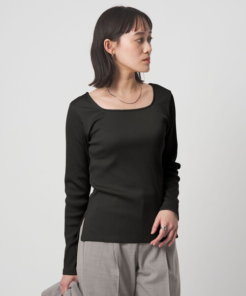 green label relaxing（グリーンレーベルリラクシング）の「ブライトリブ スクエアネック ロングスリーブ カットソー（Tシャツ/カットソー・レディース・オフホワイト/その他1/ライム/ブラック/ベージュ・FREE）」の3枚目の写真