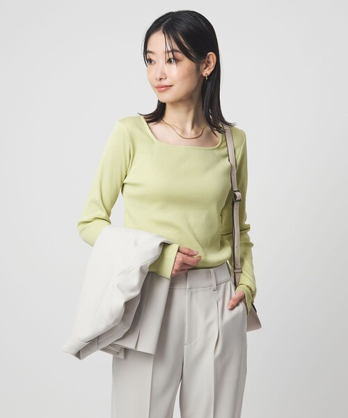 green label relaxing（グリーンレーベルリラクシング）の「ブライトリブ スクエアネック ロングスリーブ カットソー（Tシャツ/カットソー・レディース・オフホワイト/その他1/ライム/ブラック/ベージュ・FREE）」の15枚目の写真