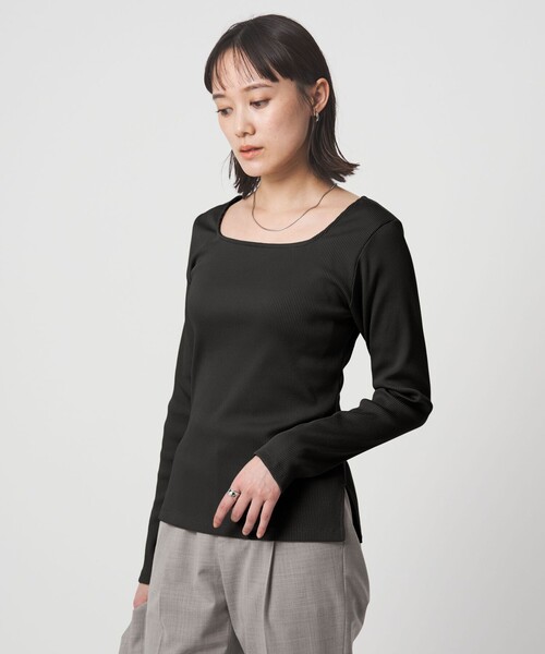 green label relaxing（グリーンレーベルリラクシング）の「ブライトリブ スクエアネック ロングスリーブ カットソー（Tシャツ/カットソー・レディース・オフホワイト/その他1/ライム/ブラック/ベージュ・FREE）」の21枚目の写真