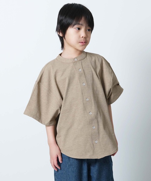 SHISKY（シスキー）の「マルチファンクション オーバーサイズ 半袖シャツ（シャツ/ブラウス・キッズ・チャコール/ベージュ/オフホワイト/ブラック/カーキ・110/120/130/140/150/160）」の4枚目の写真
