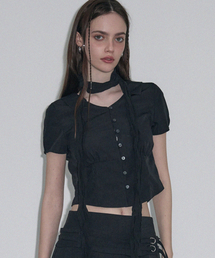 LEATHERY（レザリー）の「ジュリーブイネックカラー ブラウス [ブラック]（シャツ/ブラウス）」