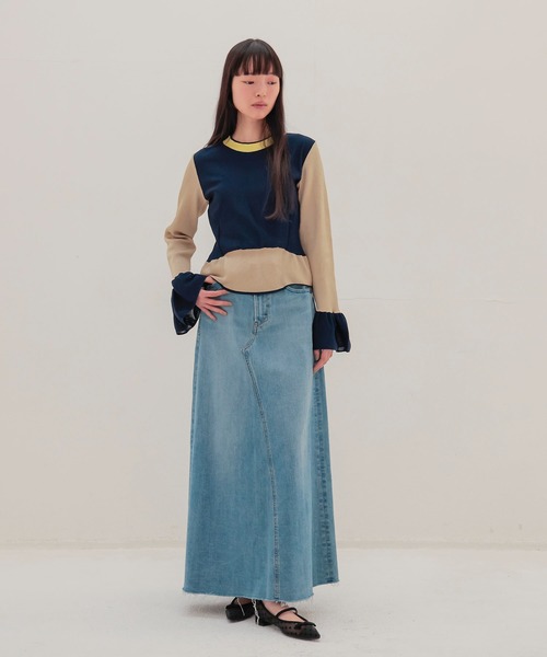YANUK（ヤヌーク）の「YANUK / Flare Long Skirt(フレアロングデニムスカート 57162305)（デニムスカート・レディース・ブルー・38/36）」の7枚目の写真