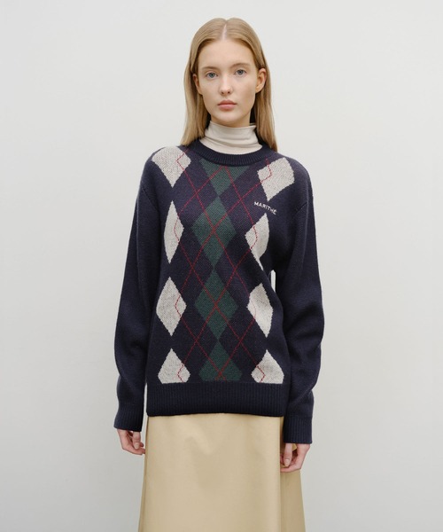 MARITHE + FRANCOIS GIRBAUD(マリテフランソワジルボー)の「ARGYLE JQD KNIT PULLOVER(ニット/セーター・レディース・ヘザーグレー/ネイビー・X-LARGE/LARGE/MEDIUM)」の1枚目の写真