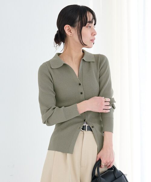 CRAFT STANDARD BOUTIQUE(クラフトスタンダードブティック)の「洗える/襟付きコンパクトリブニットカーディガン(カーディガン/ボレロ・レディース・サックスブルー/アイボリー/ベージュ/チャコールグレー・FREE)」の8枚目の写真