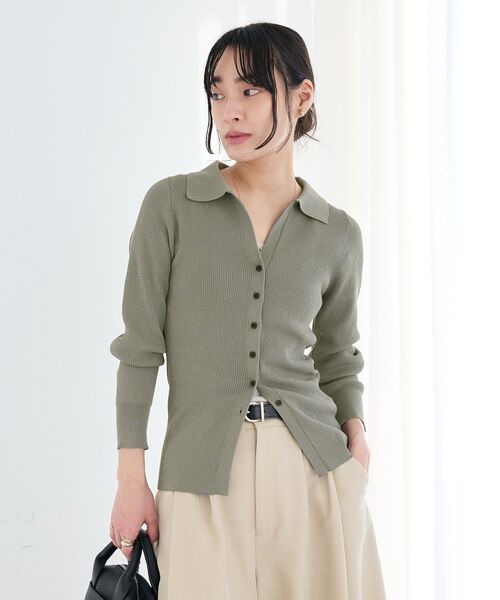 CRAFT STANDARD BOUTIQUE(クラフトスタンダードブティック)の「洗える/襟付きコンパクトリブニットカーディガン(カーディガン/ボレロ・レディース・サックスブルー/アイボリー/ベージュ/チャコールグレー・FREE)」の9枚目の写真