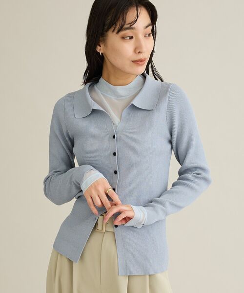 CRAFT STANDARD BOUTIQUE(クラフトスタンダードブティック)の「洗える/襟付きコンパクトリブニットカーディガン(カーディガン/ボレロ・レディース・サックスブルー/アイボリー/ベージュ/チャコールグレー・FREE)」の4枚目の写真