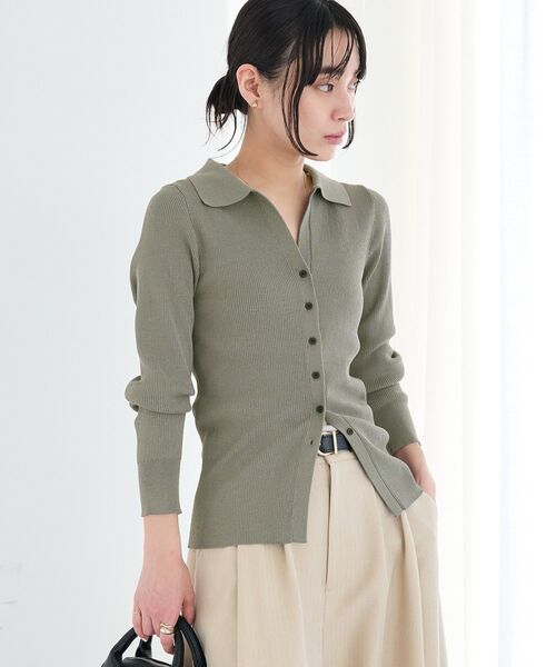 CRAFT STANDARD BOUTIQUE(クラフトスタンダードブティック)の「洗える/襟付きコンパクトリブニットカーディガン(カーディガン/ボレロ・レディース・サックスブルー/アイボリー/ベージュ/チャコールグレー・FREE)」の2枚目の写真
