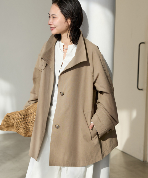 JOURNAL STANDARD（ジャーナルスタンダード）の「オーガニックコットンワッシャーテントコート（その他アウター・レディース・ベージュ/ネイビー・FREE）」の8枚目の写真