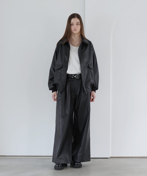 SOCCE（ソーシー）の「ヴィンテージ加工ワイドフレア合皮スラックス（スラックス・メンズ・ブルー系/ブラック/グレー系・S/M/L/XL）」の8枚目の写真