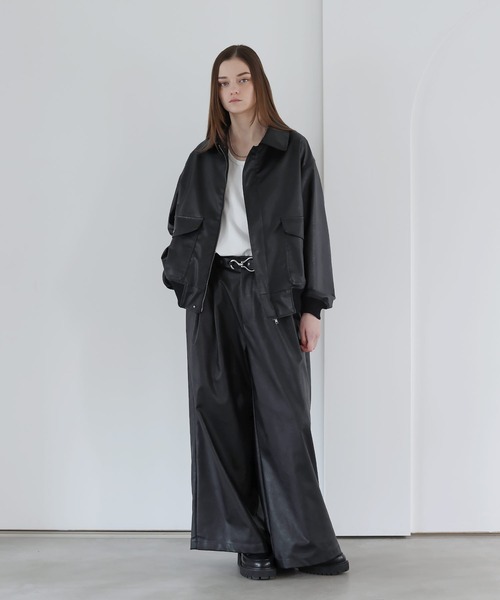 SOCCE（ソーシー）の「ヴィンテージ加工ワイドフレア合皮スラックス（スラックス・メンズ・ブルー系/ブラック/グレー系・S/M/L/XL）」の10枚目の写真