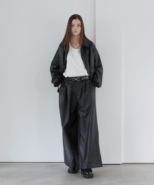 SOCCE（ソーシー）の「ヴィンテージ加工ワイドフレア合皮スラックス（スラックス・メンズ・ブルー系/ブラック/グレー系・S/M/L/XL）」の11枚目の写真