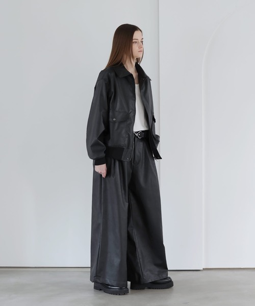 SOCCE（ソーシー）の「ヴィンテージ加工ワイドフレア合皮スラックス（スラックス・メンズ・ブルー系/ブラック/グレー系・S/M/L/XL）」の12枚目の写真