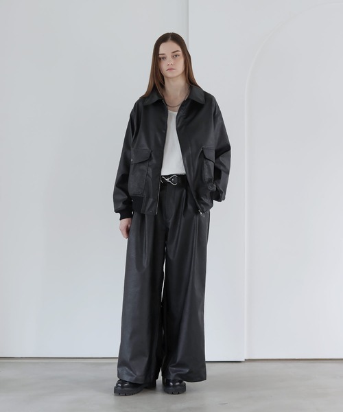 SOCCE（ソーシー）の「ヴィンテージ加工ワイドフレア合皮スラックス（スラックス・メンズ・ブルー系/ブラック/グレー系・S/M/L/XL）」の13枚目の写真