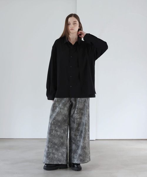 SOCCE（ソーシー）の「ヴィンテージ加工ワイドフレア合皮スラックス（スラックス・メンズ・ブルー系/ブラック/グレー系・S/M/L/XL）」の19枚目の写真