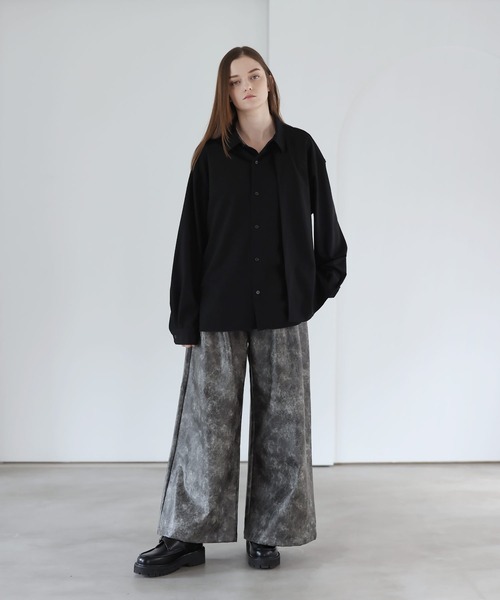 SOCCE（ソーシー）の「ヴィンテージ加工ワイドフレア合皮スラックス（スラックス・メンズ・ブルー系/ブラック/グレー系・S/M/L/XL）」の21枚目の写真