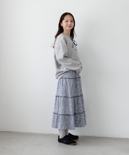 flower（フラワー）の「フリルギンガムスカート（スカート・レディース・ベージュ/ブラック・FREE）」の6枚目の写真