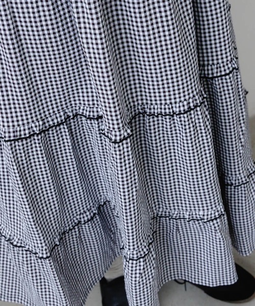 flower（フラワー）の「フリルギンガムスカート（スカート・レディース・ベージュ/ブラック・FREE）」の9枚目の写真