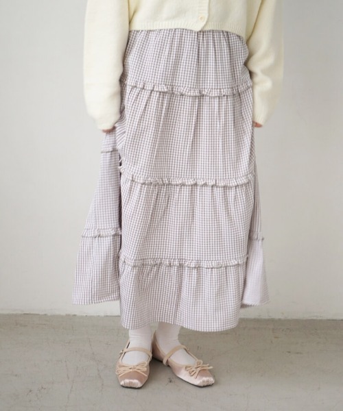 flower（フラワー）の「フリルギンガムスカート（スカート・レディース・ベージュ/ブラック・FREE）」の11枚目の写真