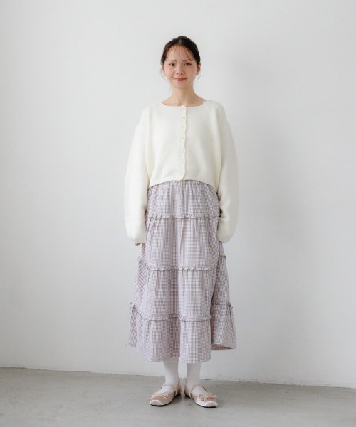 flower（フラワー）の「フリルギンガムスカート（スカート・レディース・ベージュ/ブラック・FREE）」の12枚目の写真