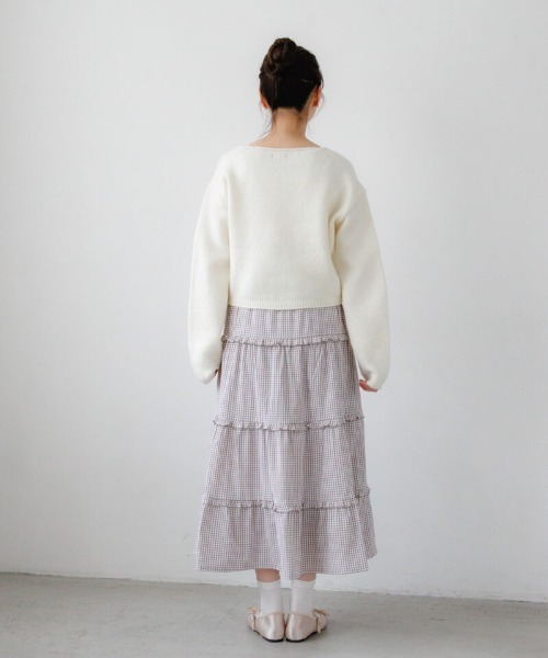 flower（フラワー）の「フリルギンガムスカート（スカート・レディース・ベージュ/ブラック・FREE）」の14枚目の写真