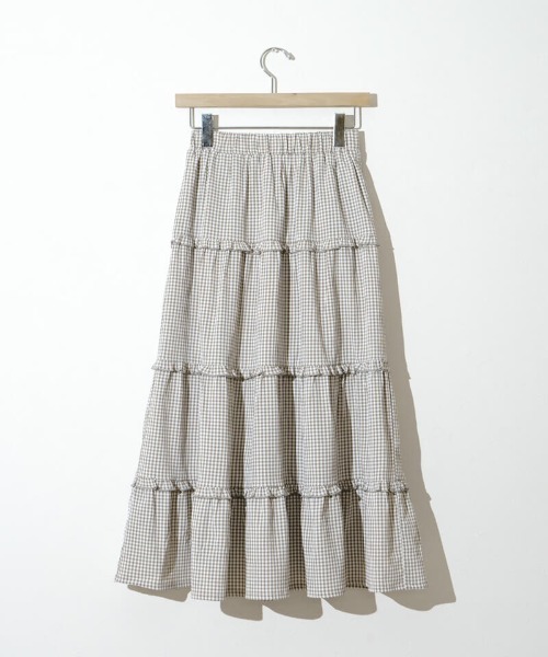 flower（フラワー）の「フリルギンガムスカート（スカート・レディース・ベージュ/ブラック・FREE）」の19枚目の写真