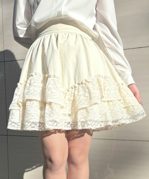 F i.n.t（フィント）の「【セットアップ対応】レースフリルミニスカート/fint フィント（スカート・レディース・アイボリー/ホワイト×パープル・FREE）」の2枚目の写真