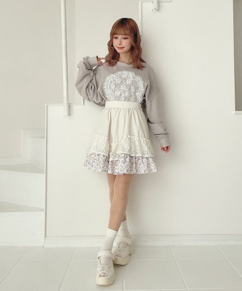 F i.n.t（フィント）の「【セットアップ対応】レースフリルミニスカート/fint フィント（スカート・レディース・アイボリー/ホワイト×パープル・FREE）」の3枚目の写真